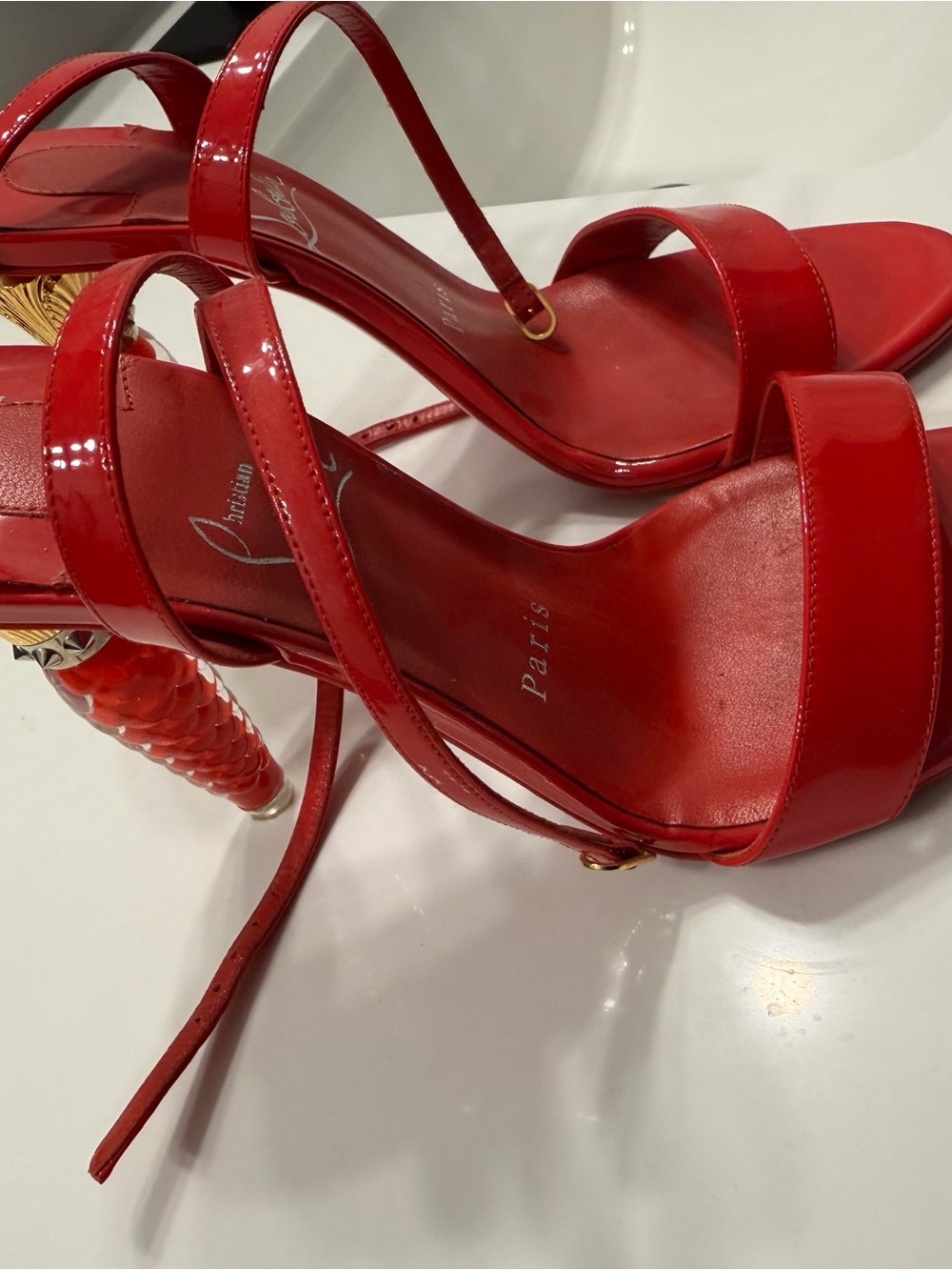 Christian Louboutin Red Patent Spiral-Heel Sandals